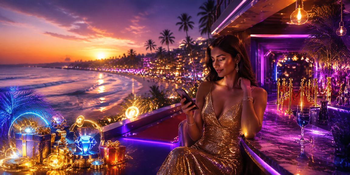 View of Goa beach with vibrant lights representing entertainment